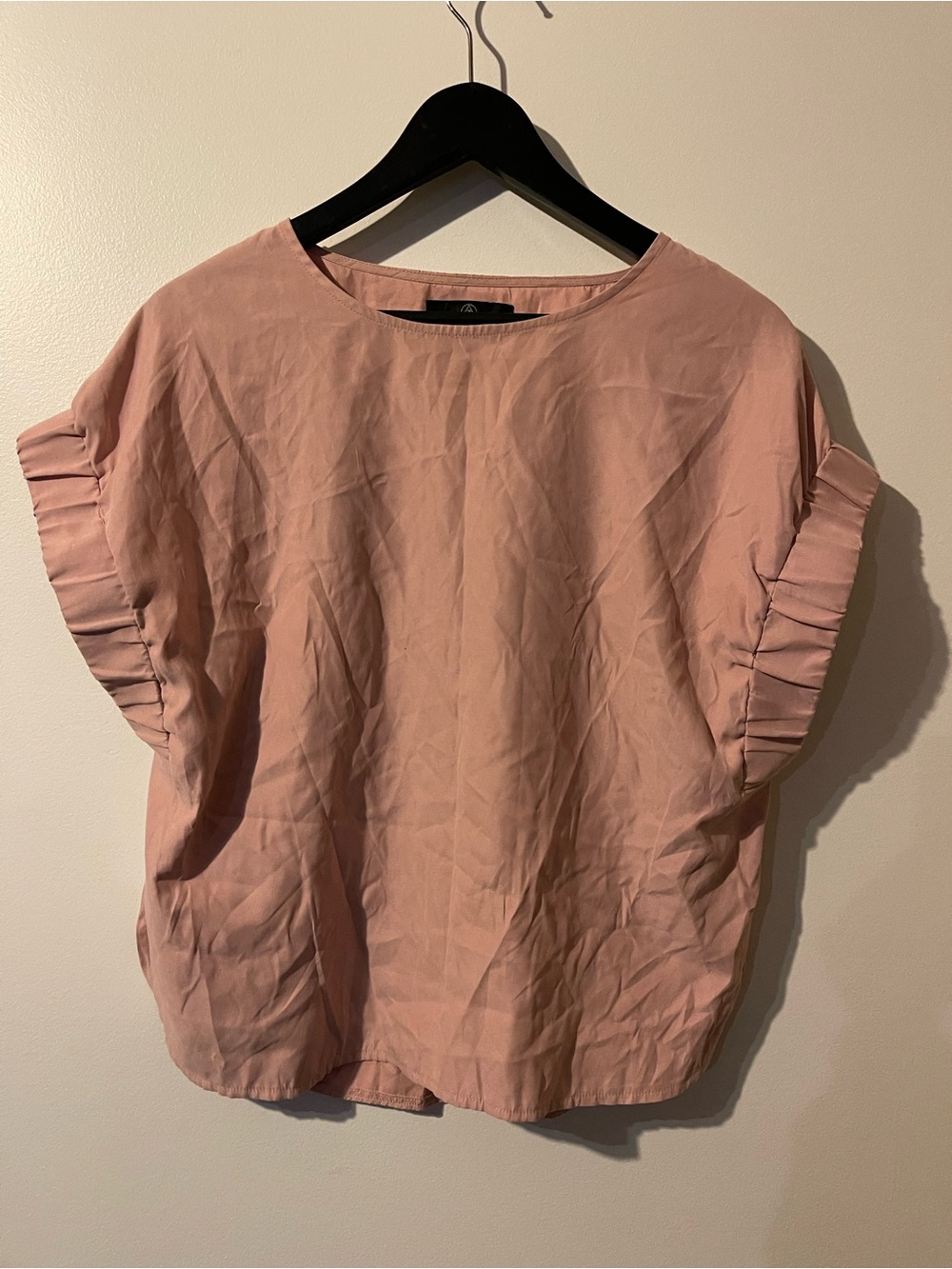 Missguided Dusty Pink Pleated Cap Sleeve Boxy Blouse Top US 8